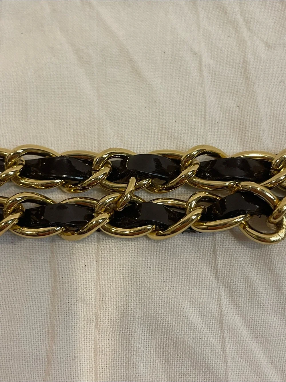 Talbots Black Leather Gold Chain Belt XS Vintage Style Statement Belt